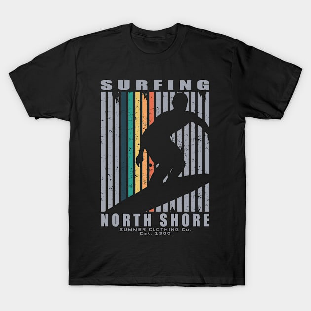 North Shore Surfing Beach Retro Surfing T-Shirt by Jas-Kei Designs